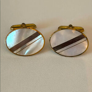 Vintage Oval Cufflinks with Mother of Pearl inlay gold tone hardware French cuff